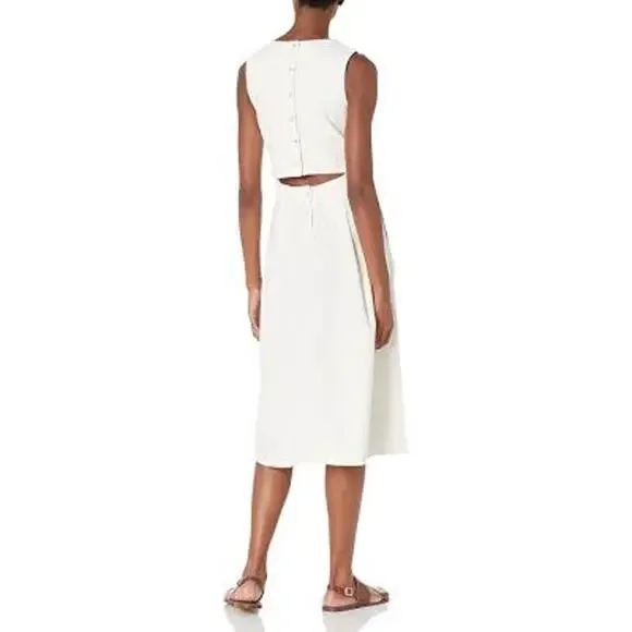 ADRIANO GOLDSCHMIED Libby Button Back Midi Dress w Pockets LINEN White Medium M - Picture 2 of 16
